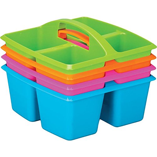 Really Good Stuff 4-Compartment Caddies  Set of 4, Neon Colors, Equal-Sized Compartments  Color-Coding Tables or Group Work  Built-in Handles  Home Organization - Stackable for Storage