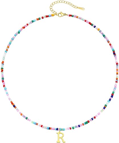 Collares con iniciales de cuentas coloridas para niñas, adolescentes, regalos hechos a mano, personalizados, de acero inoxidable chapado en oro de