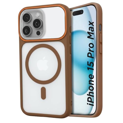 Image of AIBEX Magnetic Compatible Shockproof Case for iPhone 15 Pro max - Slim Protective Back Cover with Camera Lens Protection, Strong Magnetic Support, Anti-Slip Grip, Military Drop Protection (Brown)