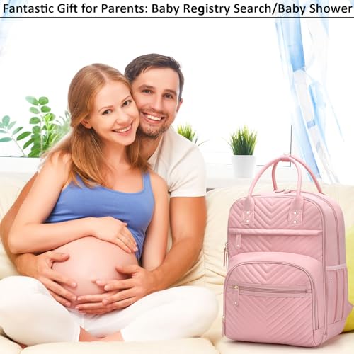 Image of Tenot Diaper Bag Backpack for Women with Changing Pad, Baby Bag with Insulated Pockets Multifunctional Diaper Bags For Baby Girl Boy Waterproof Baby Bags For Boys Girls Maternity Bag Baby Pink