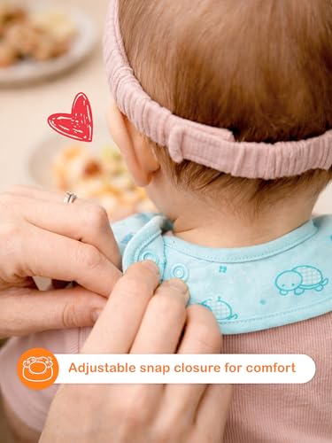 Image of Kidbea Organic Cotton Baby Bib, Adjustable Snap Closure Soft Absorbent Feeding Bibs Apron for Newborns & Infants Child With Cute Prints | Reusable Baby Essential