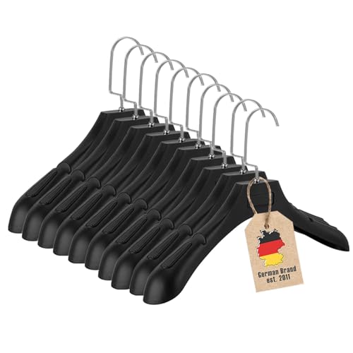 Intirilife Kleiderbügel in UNIVERSAL SCHWARZ - 10 Stück breite Kleiderbügel aus Kunststoff mit Anti-Rutsch Oberfläche Einkerbung - 39 x 4 x 15 cm - Garderobenbügel Wäschebügel Anzugbügel Jackenbügel