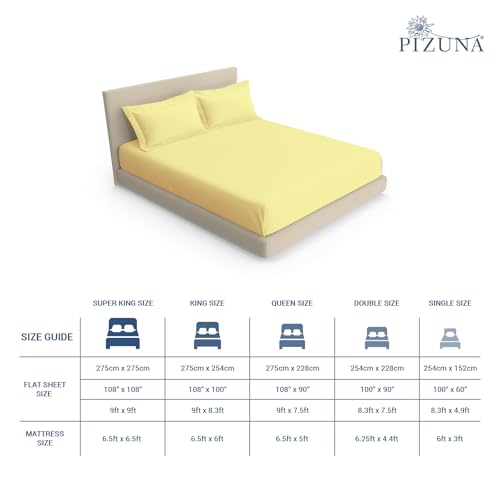 Image of Pizuna 100% Cotton Bedsheet Super King Size Mellow Yellow, 1000 Thread Count Long Staple Combed Cotton Flat Bedsheets 108x108 Inches with 4 Pillow Covers, Bed Sheet for Super King Size Bed