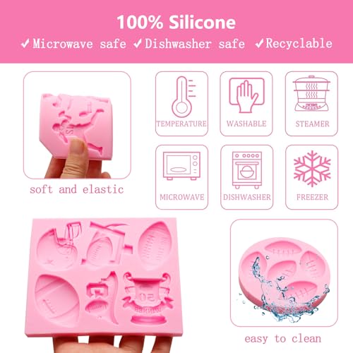 Football Fondant Molds Sports Theme Silicone Mold Football Helmet Soccer Trophy Mold for Cake Decorating Cupcake Toppers Sugar Craft Clay by LCcakem - Image 3