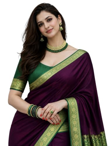 Image of Women's Glory Banarasi Satin Silk Saree with Rich Zari Woven Border & Pallu | Soft Glossy Party Fancy Traditional Saree for Wedding, Festive, Function | Blouse Piece Included