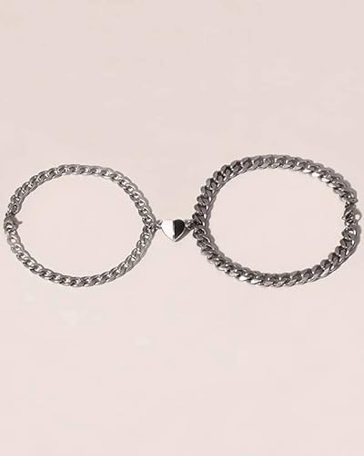 Miniatura 6 de Juego de 4 collares para parejas y pulseras a juego, collar con colgante de corazón de amor, cadena cubana, pulseras magnéticas de corazón para el