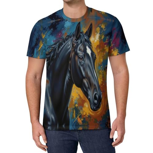 Camiseta De Malla De Manga Corta con Pintura Al Óleo Caballo Antigua Graffiti Abstracto para Hombre, Camiseta Secado Rápido De Cuello Redondo Atlética Transpirable para Fútbol Gimnasio, Al Aire Libre