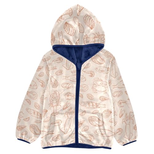 Hand Drawn Seafood Girls Fleece Jacket Girls Fall Jacket Girls Zip Up Hoodie Girls Sherpa Jacket 2-10T