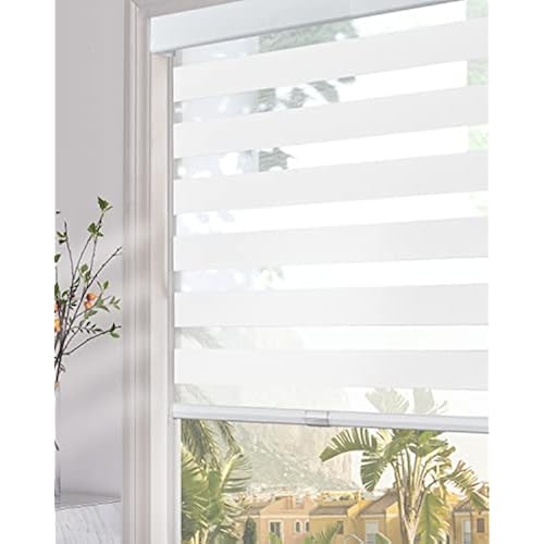 Persilux Custom Cordless Zebra Blinds for Windows Light Filtering Roller Shades for Day and Night, Inside or Outside Mount White