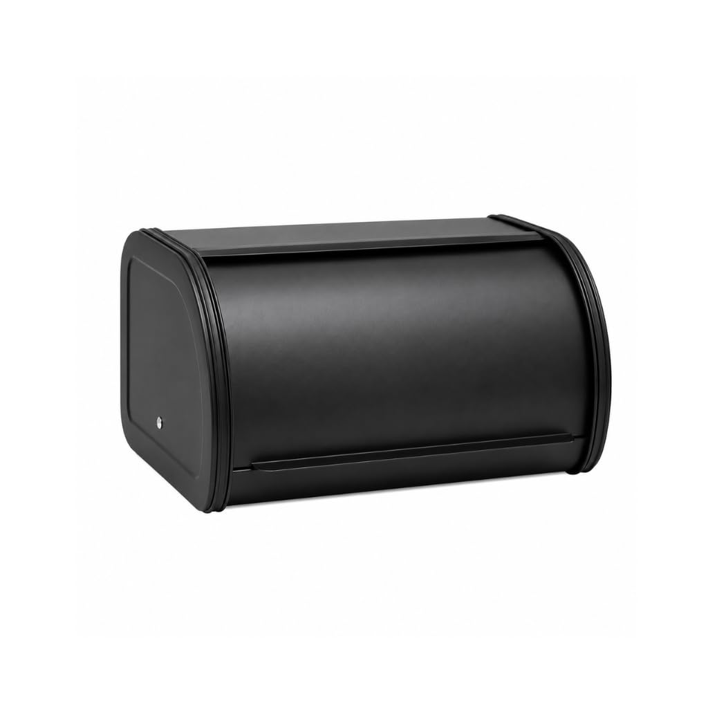 EHC Roll Top Bread Box Roll Top Lid, Metal Bread Bin Kitchen Storage Container, Black, 30.5 x 27 x 17 cm