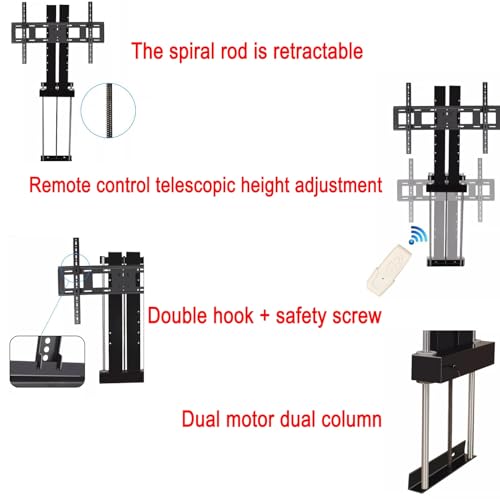 Motorised TV Bracket Stand - TV Floor Stand, Telescopic Tv Wall Mount, Height Adjustable Lift TV Stand With Remote Control, For 37-75 Inch TV, VESA 600*400mm, Bearing 50kg, Easy To Install(950-1750mm)