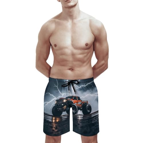 Mens Shorts Monster Truck Black Sky Lightning Roar Men Swim Trunks Quick-Dry Beach Shorts with Drawstring Pocket Bathing Suit3