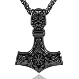 Oaldilee Black Thor's Hammer Necklace for Men Knot Nordic Viking Mjolnir Amulet Necklaces Pendants