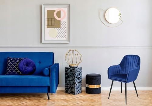 Image of Pair of 2 Stylish, Modern, Elegant & Comfortable Velvet Arms Chairs for Dinning Living Hotel Cafe (2 Chairs) (Blue Black Legs)