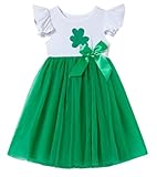Beganly Girls Casual Tulle Tutu Dress Baby Toddler Ruffle Sleeves Bow Princess Party Dresses Green Clover 120