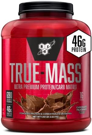 BSN TRUE-MASS Weight Gainer, Muscle Mass Gainer Protein Powder, Chocolate Milkshake, 5.82 Pound 1 BSN TRUE-MASS Weight Gainer, Muscle Mass Gainer Protein Powder, Chocolate Milkshake, 5.82 Pound