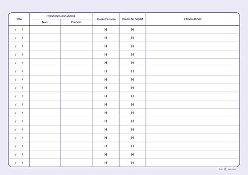 ELVE - REGISTRE DES PERSONNES ACCUEILLIES DANS L'ETABLISSEMENT - 210x297mm - 96 pages