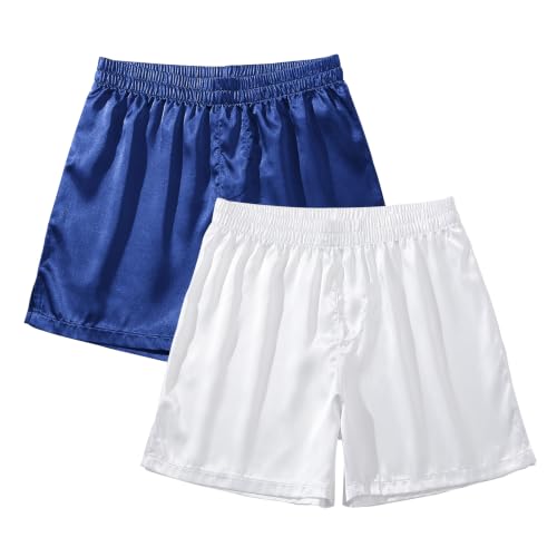 Image of AMY COULEE Mens Satin Boxer Shorts Silky Lightweight Pajama Bottoms Split Side Lounge Sleep Shorts