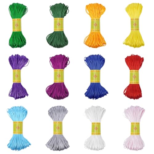 12 Piezas 18m Hilo Cola De Raton Diámetro 1,5 mm Versátil, Hilos para Hacer Pulseras De Nudos Múltiples Colores, Cuerdas para Hacer Pulseras Reutilizable, Hilo para Trenzas Pelo, Collares, Artesanía