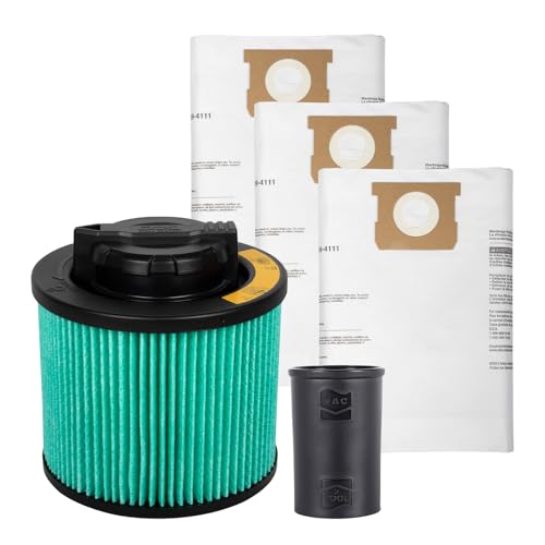 DEWALT Shop Vac HEPA Filter Replacement 3-Pack Dust Bags & Tool Adapter