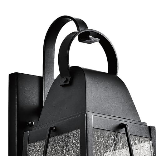 Image of Kichler Tolerand 17.75 inch inch Outdoor Wall Light in Textured Black, 1-Light Exterior Wall Sconce Porch Light with Clear Seeded Glass, (17.75 inch H x 7.75 inch W), 49553BKT