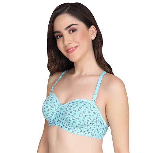 Image of Printed Half Cup Padded Bra - Made of Pure Cotton Full Coverage Non Wired Seamless Pushup Soft Cup for T-Shirt Saree Dress Sports Garment for Daily Use Everyday