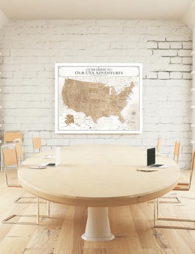 Image of IPIC - Canvas USA Maps for Wall Decor, Push Pin Map Decor to Mark Travels, Large USA Travel Map Print for Home, Office, Study, and RV, Ready to Hang