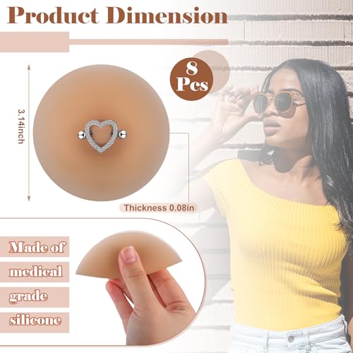 Image of Tondiamo 4 Pairs Silicone Nipple Covers with Piercing Diamond Adhesive Reusable Fake Nipple for Women With Piercing