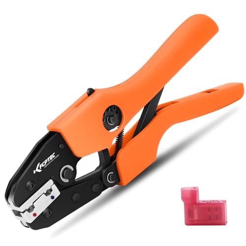 KF CPTEC Ratcheting Crimping Tool for 90° Insulated Flag Terminals, AWG 20-18 & 16-14 – Precision Electrical Terminal Crimper with Adjustable Crimp Force