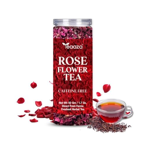 Image of Teaaza Rose Flower Tea - Grade A| 50 grams - 50 Cups| Natural Sun-Dried Petals | Herbal Tea | Rich In Vit - C | For Beautiful Hair & Skin | Loose Pack | Rose Petals Tea