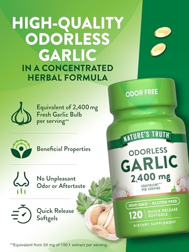 Nature's Truth Odorless Garlic 2400 mg | 120 Softgels | Extract Pills | Non-GMO, Gluten Free Supplement - Image 6