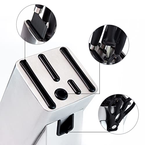 Kaukko Stainless Steel Knife Holder, Modern Design Knife Block, Universal Knife Storage Organizer, Strong And Durable Knife Holder Counter-Top Storage With Scissors-Slot (Knives Not Included) #TOP3