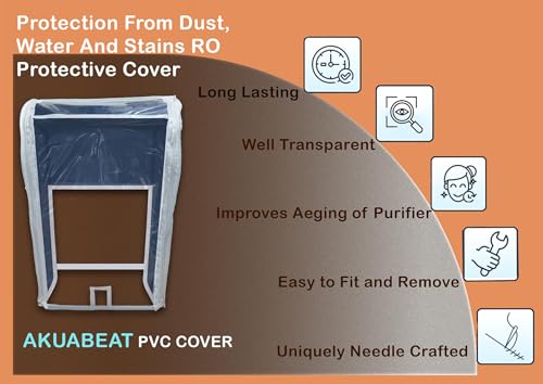 Image of Water Purifier Cover Compatible with Aqua D Pure RO+UV+UF+Copper Alkaline - Blue PVC with Transparent Front & White Border | Waterproof & Dustproof (51x41x15 cm)