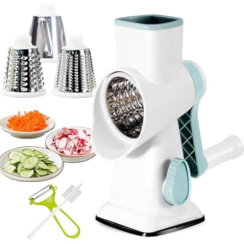 Dachenus Cheese Grater Rotary Cheese Grater,Versatile Cheese Shredder,Blades for Shredding, Grating, Slicing,Cheese Shredder with Suction Base and Cleaning Brush Kitchen Gift (white) Cover