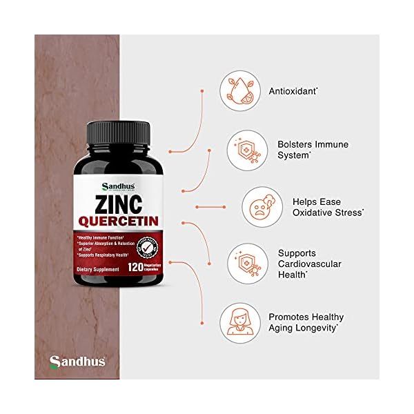 Zinc-Quercetin-120-Vegetarian-Capsules Sandhu's Zinc Quercetin 120 Vegetarian Capsules – Zinc Supplements for Antioxidant Immune Support Zinc for Men and Women – Gluten, Soy, Dairy Free