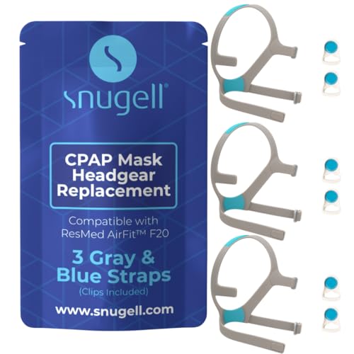 CPAP Headgear for AirFit & Airtouch F20 Full Face Mask 3-Pack Gray/Blue Medium Includes Clips Replacement Straps Elastic Nylon for Comfort Durability and Secure Fit CPAP Accessories