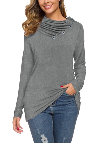 Image of WEACZZY Women's Long Sleeve Shirts Button Cowl Neck Casual Loose Tunic Tops Blouse Dressy Fashion 2026