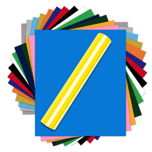 16 láminas de vinilo adhesivo permanente HTV, 16 colores, lámina flexible de vinilo para camisetas, lámina de plóter para Cricut, Silhouette, Cameo 30,5 x 25,5 cm Cover