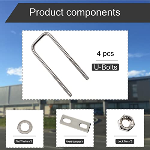 Image of U Bolt, 4 Sets 1.25 (31mm) Inner Width 304 Stainless Steel M6 Square U-Bolt with Plate Screw Nut Fastener, Suitable for Silver M6 x W-1.25inch x L-4inch