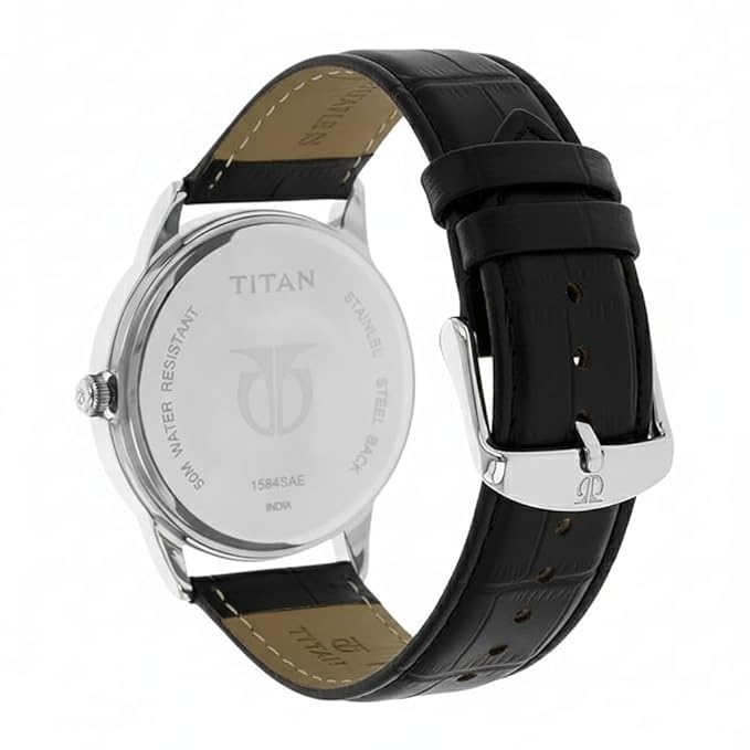 Image of Mens Watch Classic Analog Watch with White Dial, Leather Strap, Roman Numerals, Date Display