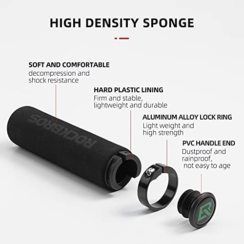 Image of ROCKBROS Foam Bike Grips Fit MTB /BMX /Folding Bike /Beach Cruiser & Scooter | Single Lock On,Non-Slip,Shock-Absorbing Handlebar Grips ,Easy Install,Multiple Colors