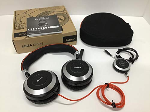 Super Cheap 🛒 Jabra Evolve 80 UC Wired Stereo Over-Ear Headset – Unified Communications Optimised Headphones with Active Noise Cancellation – USB-C Cable and 3.5 mm Jack Connections – Black