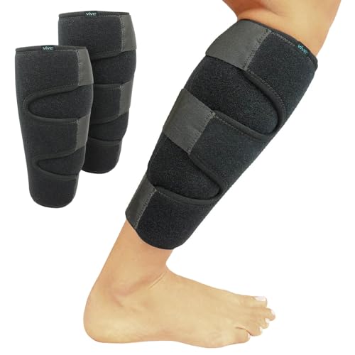 Image of Vive Calf Brace (Black, 2 Pack) - Adjustable Shin Splint Support - Lower Leg Compression Wrap Increases Circulation