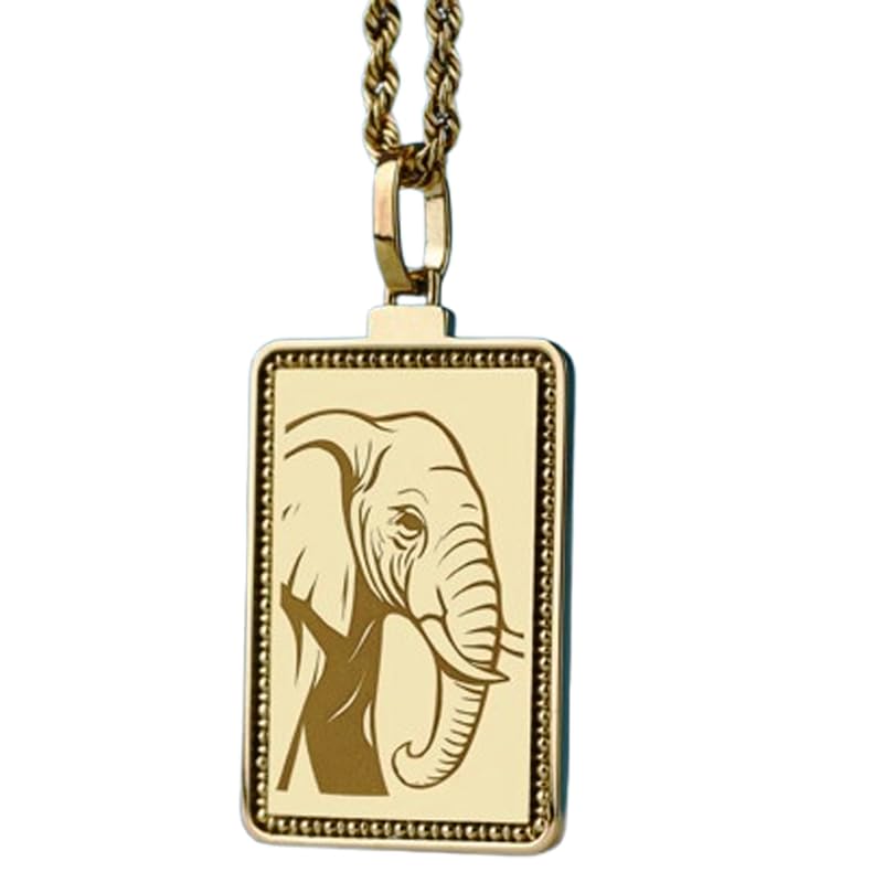 Collier éléphant gravé rectangle, un magnifique cadeau fait main en argent 925 plaqué or