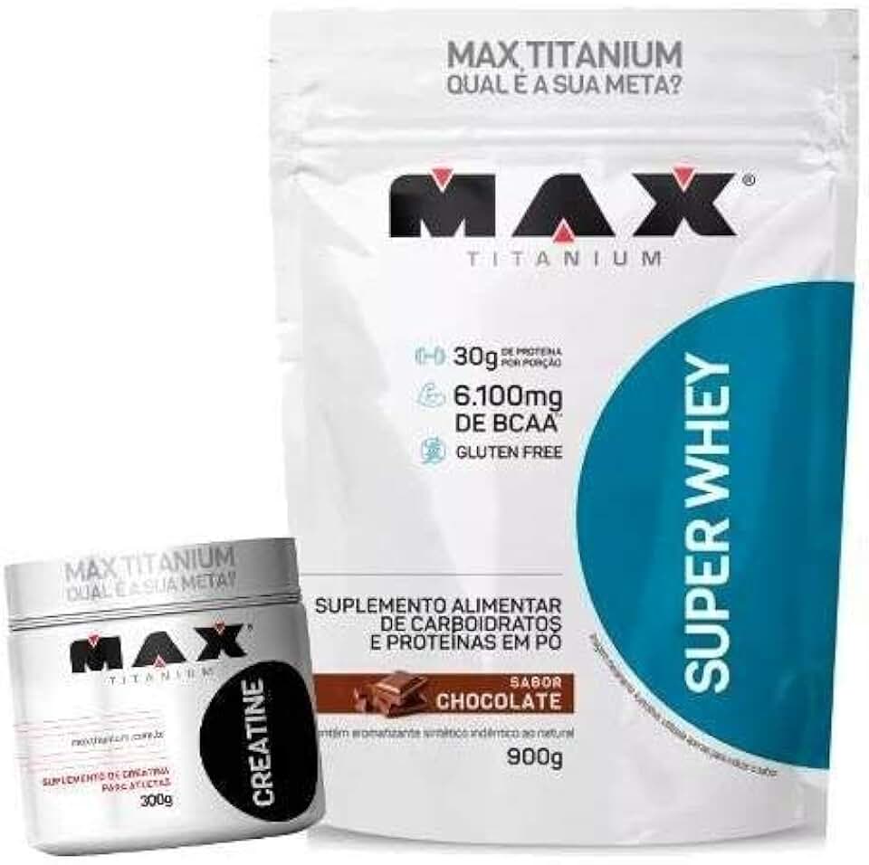 Super Whey 900gr Refil chocolate + Creatina 300gr - Max Tita