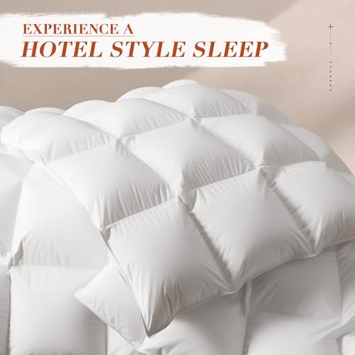 Luxury 850+ Fill Power Goose Feather Down Comforter Oversized King - 1000TC 100% Cotton All Season Duvet Insert + 8 Corner Tabs + 3D Baffle Box - California King - 120 X 98”