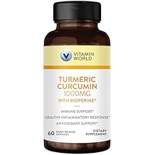 Vitamin World Turmeric Curcumin 1000mg, BioPerine Black Pepper Extract for Better Absorption, 95% Curcuminoids, Turmeric Supplement for Antioxidant & Joint Support, Gluten-Free, 60 Capsules