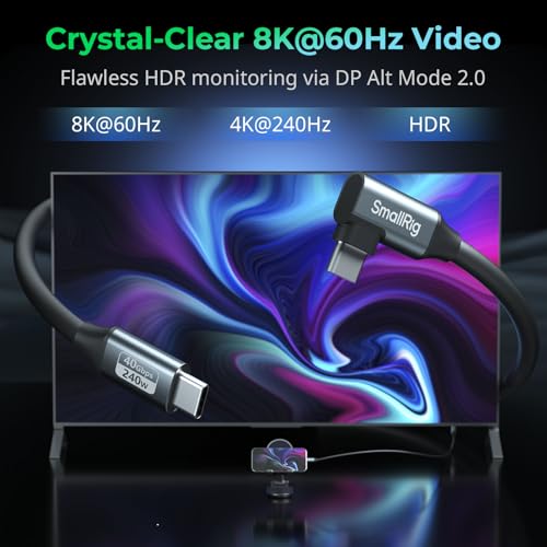 SMALLRIG USB4 40Gbps USB-C Cable, 240W Fast Charging & 8K@60Hz Video & 40Gbps Data Transfer, 60cm/23.6in Straight to Angled Connectors with Cable Tie, for MacBook for iPad Pro for iPhone - 5076 by SMALLRIG - Image 4
