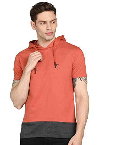 Urbano Fashion Men’s Cotton Multicolor Slim Fit Half Sleeve Hooded T-Shirt