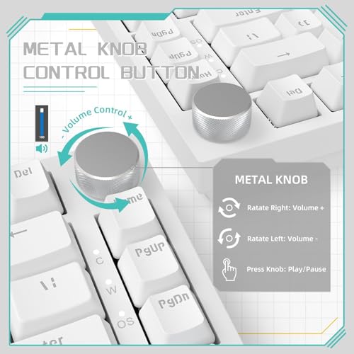 ATTACK SHARK x AJAZZ AK820 Teclado mecânico para jogos com fio com vedação e controle de botão CNC, layout ANSI 75%,espuma de absorção de som 5,interruptor azul hot-swap,retroiluminação azul (Branco) - Imagem 3